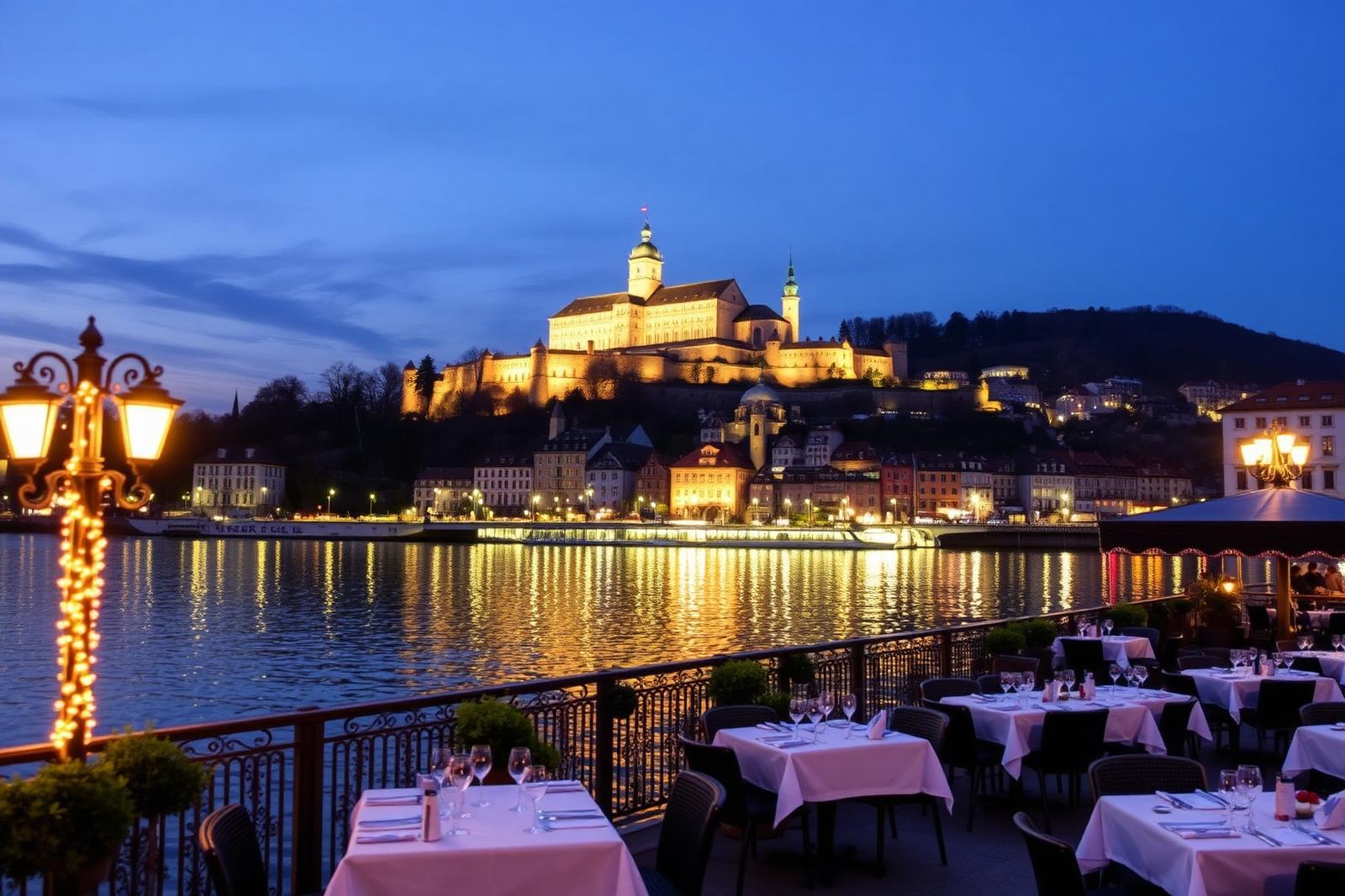 Terrace by Ljubljanica with castle